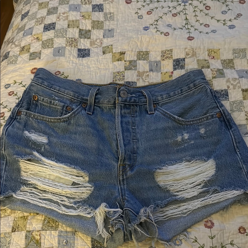 Levi's Light Blue Distressed Jean Shorts